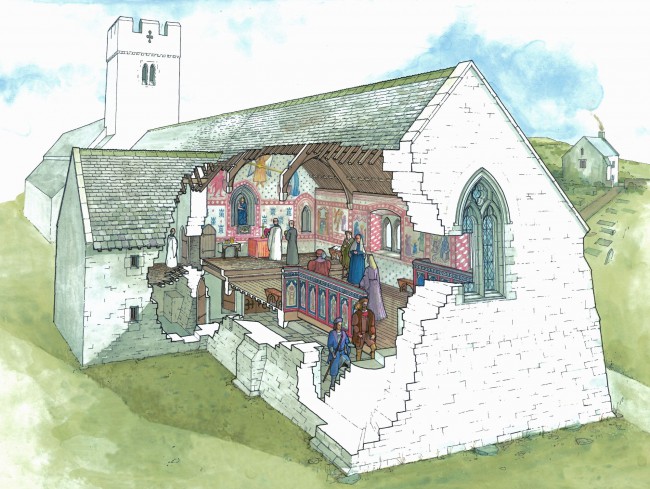 Illustration of the Galilee Chapel in the late C15 by Chris Jones-Jenkins