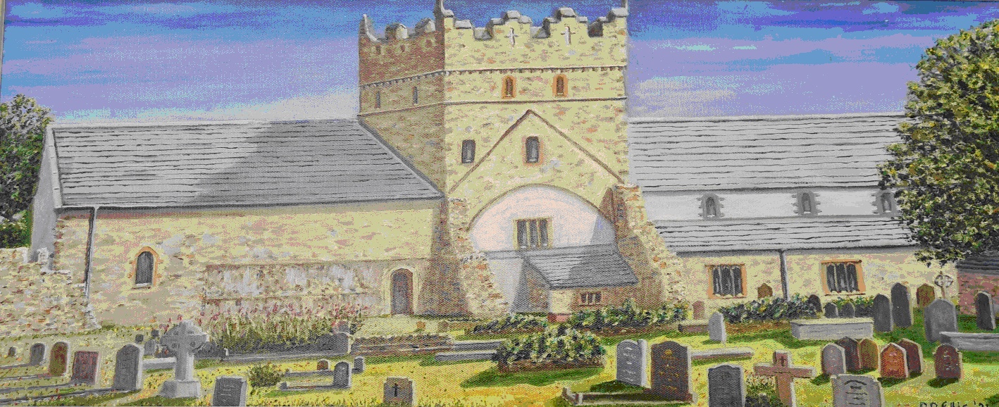 An oil painting of Ewenny Priory