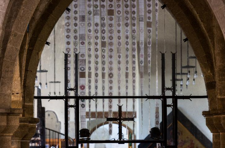 Glass screen in St Illtud's Llantwit Major